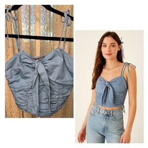 Free People Blue‎ Ruched Tie-Front Crop Top Size XS